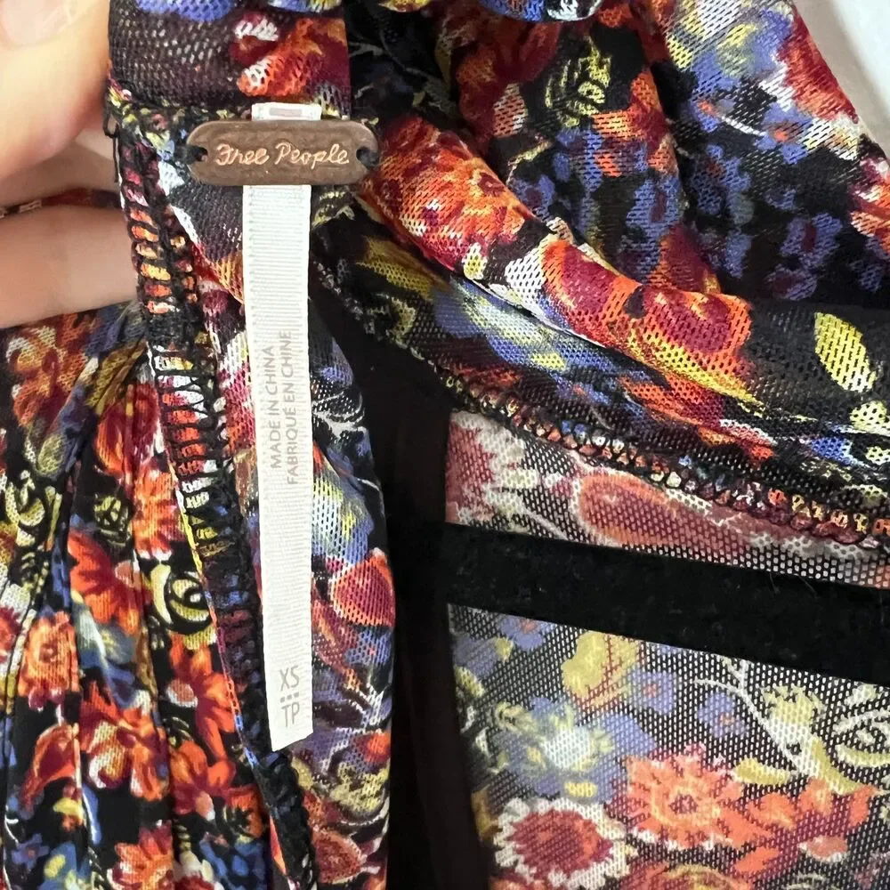Free People All Dolled Up Top Floral Mesh Boho Fairy Tie‎ Sleeve Cropped y2k XS